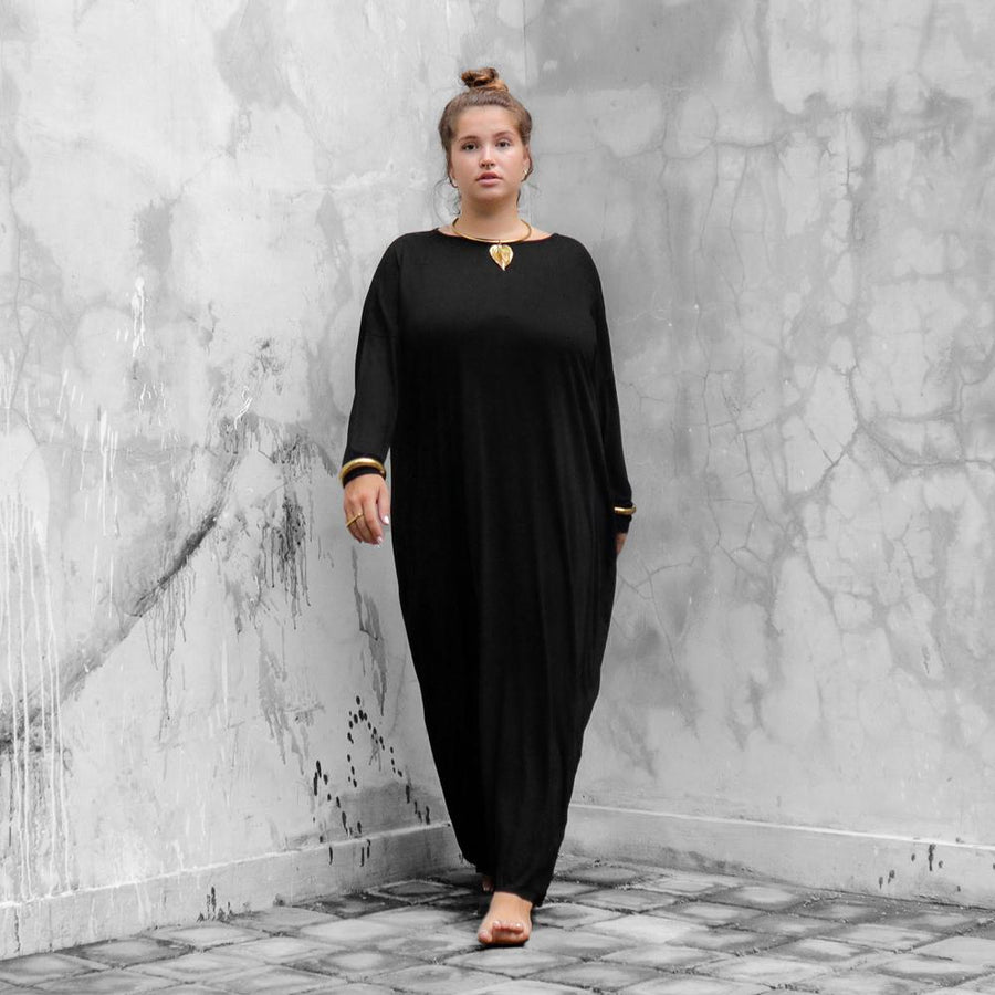 Kara Maxi Long Sleeve Black Organic Bamboo Traveling Black Dress Kara Maxi Long Sleeve Black Organic Bamboo Traveling Black Dress