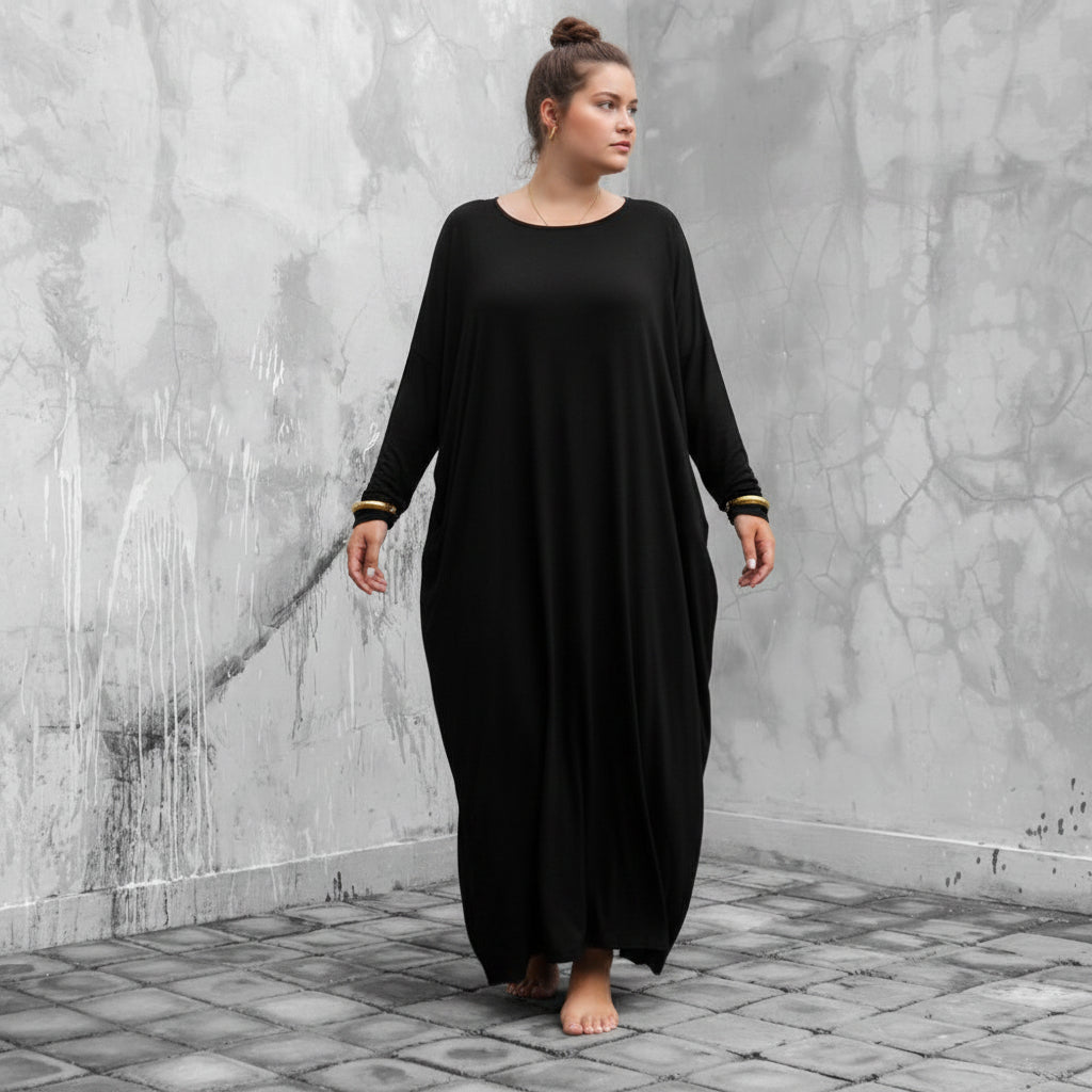 chinese dress ladies Sehr Black Quality Satin Plain Tie kaftan Dress  House Of Haniya